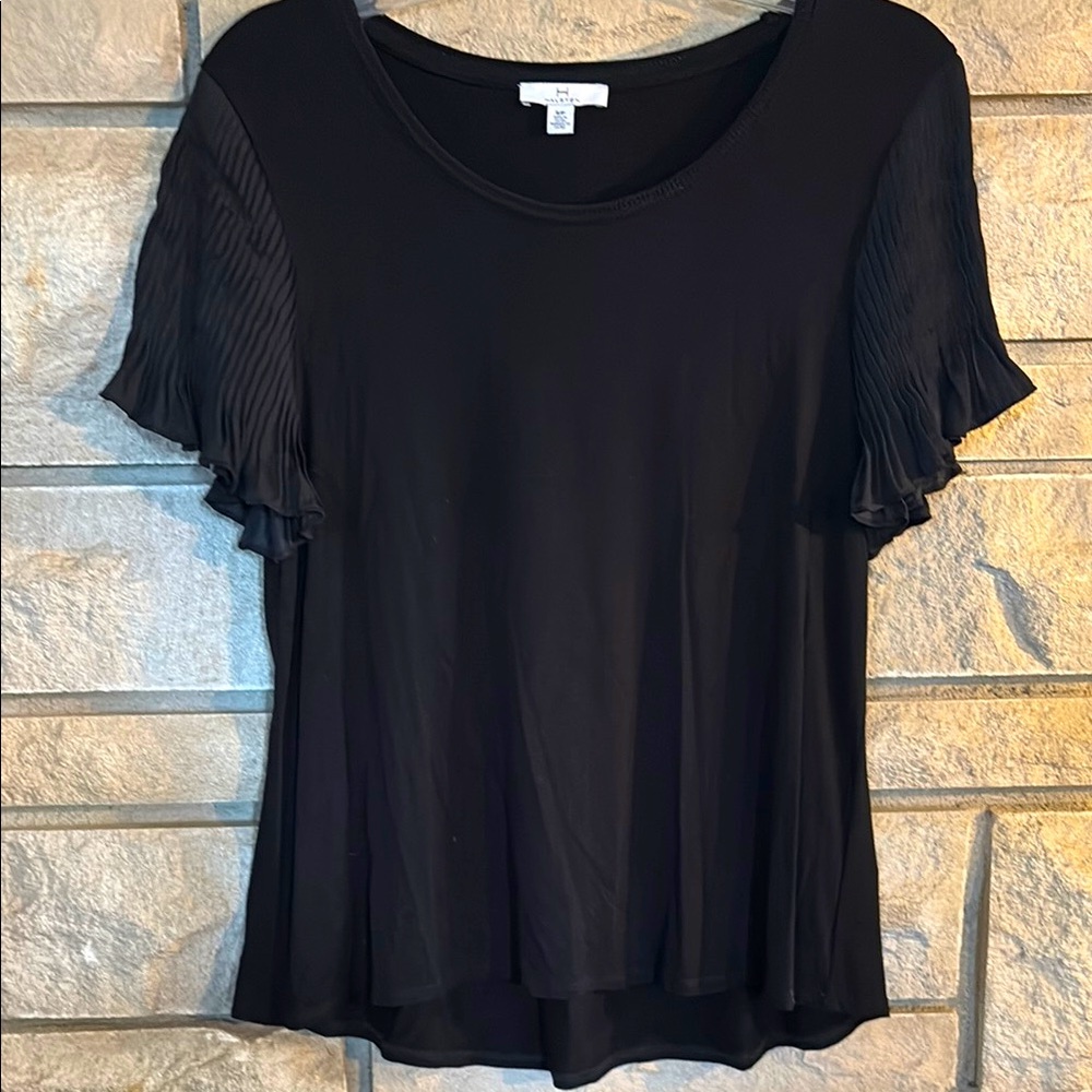 H by Halston Black Flutter Sleeve Blouse